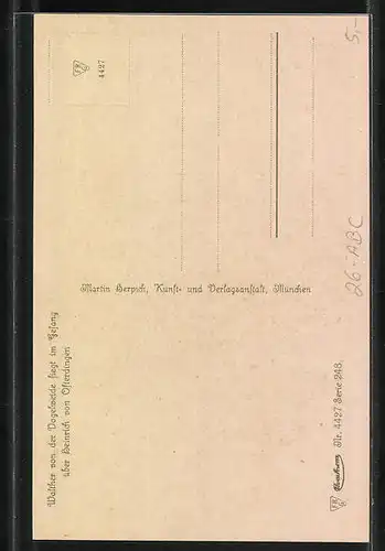 Künstler-AK sign. Ed. Ille: Walther von der Vogelweide siegt im Gesang über Heinrich von Ofterdingen