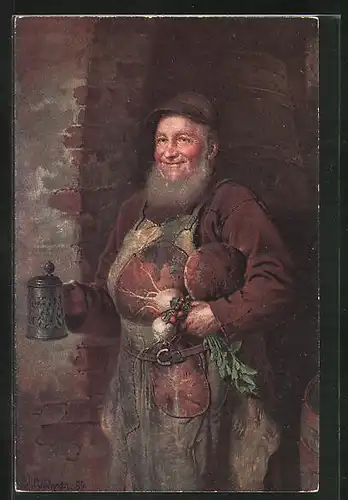 Künstler-AK sign. Eduard Grützner: Kosterschäfflers Vesperbrot