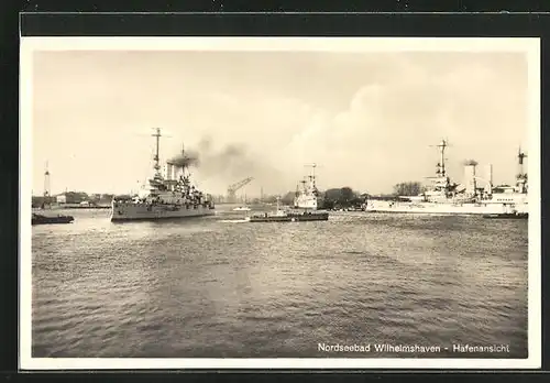 AK Wilhelmshaven, Hafen mit Kriegsschiffen