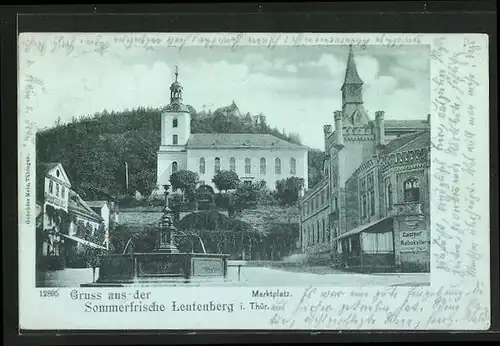 AK Leutenberg i. Thür., Marktplatz mit Gasthof zum Ratskeller und Brunnen