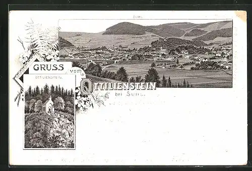 Lithographie Suhl, Ottilienstein, Panorama