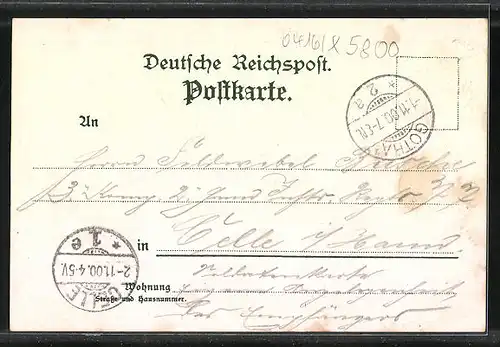 Lithographie Gotha, Marktstrasse v. Neumarkt, Neues Rathaus