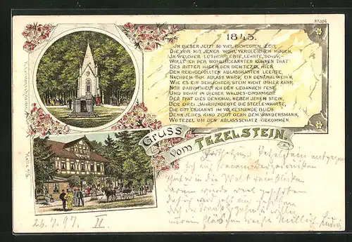 Lithographie Tezelstein, Gasthaus, Kapelle