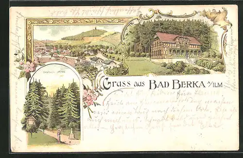 Lithographie Bad Berka, Gasthaus Waldschlösschen, Dambach-Grund