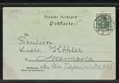 Mondschein-Lithographie Goslar, Gasthaus und Turm auf dem Steinberg