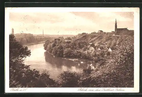 AK Halle a. S., Blick von den Trothaer Felsen