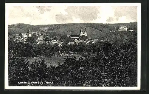 AK Gernrode /Harz, Panorama mit Kirche