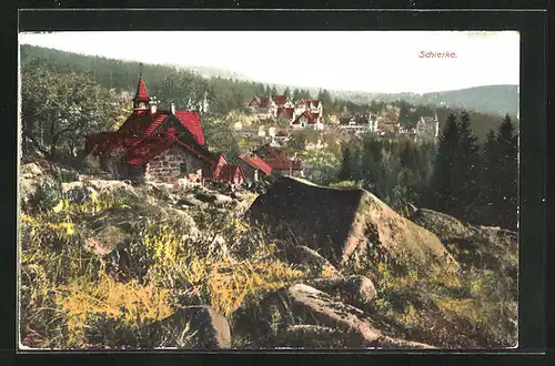 AK Schierke /Harz, Blick vom Berg auf Ortschaft