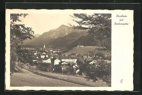 AK Hausham, Ortsansicht mit Brecherspitze