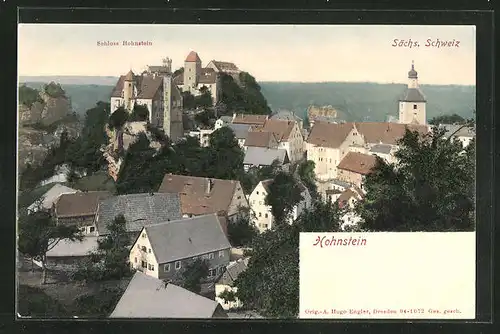 AK Hohnstein (Sächs. Schweiz), Teilansicht mit Blick zum Schloss