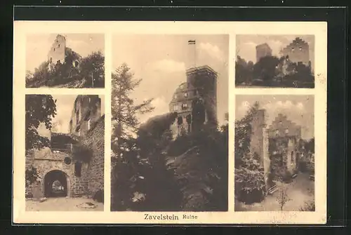 AK Zavelstein, Fünf verschiedene Ansichten der Ruine