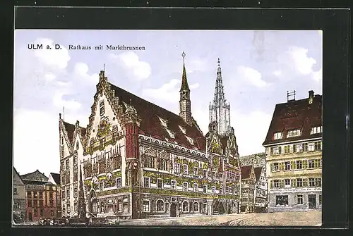 AK Ulm a.D., Rathaus mit Marktbrunnen