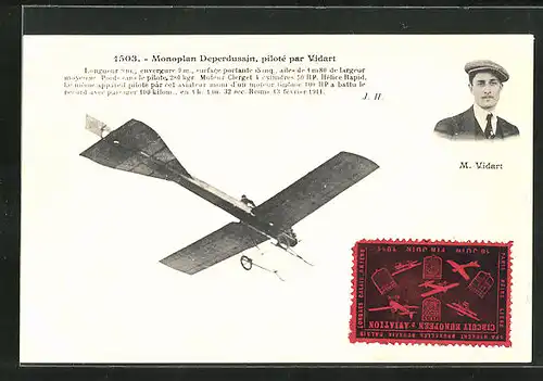 AK Monoplan Deperdussin, pilotè par M. Vidart, Flugzeug