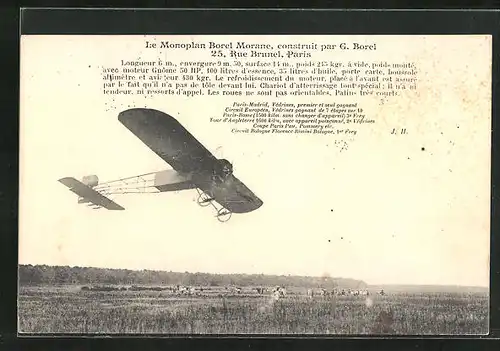 AK Le Monoplan Borel Moranem, construit par G. Borel, Flugzeug