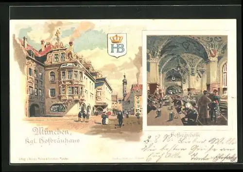 Lithographie München, Kgl. Hofbräuhaus und Hofbräuhalle