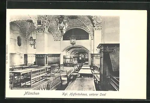 AK München, Kgl. Hofbräuhaus, unterer Saal