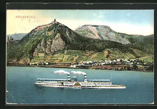 AK Königswinter, Blick zum Drachenfels, Dampfer auf dem Rhein