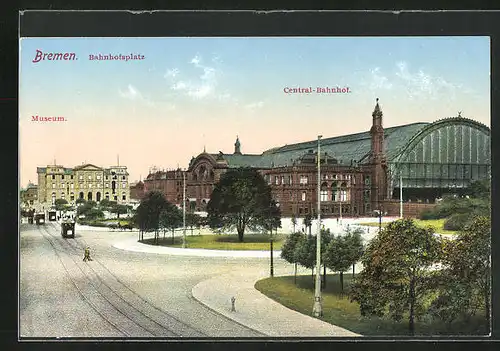 AK Bremen, Central-Bahnhof und Museum