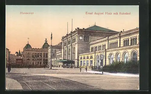 AK Hannover, Ernst August Platz mit Bahnhof