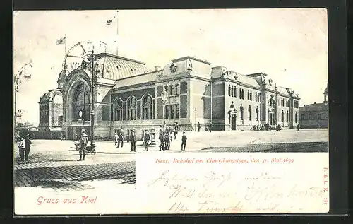 AK Kiel, Neuer Bahnhof am Einweihungstag, den 31. Mai 1899