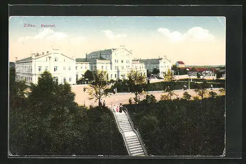 AK Zittau, Blick zum Bahnhof