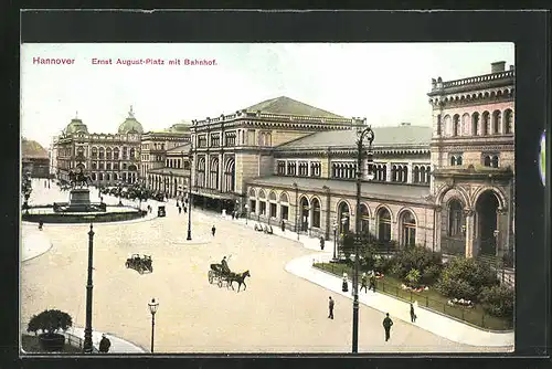 AK Hannover, Ernst August-Platz mit Bahnhof
