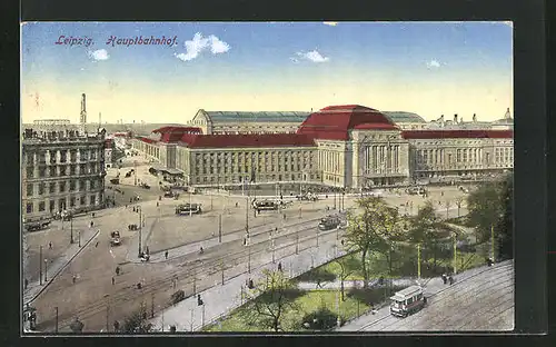 AK Leipzig, Hauptbahnhof aus der Vogelschau