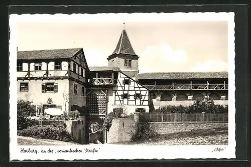 AK Harburg, Ortspartie mit Stadtmauer, an der romantischen Strasse