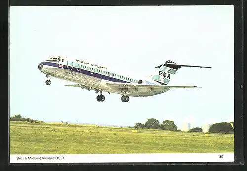 AK FLugzeug British Midland Airways DC-9 Series 10 setzt zur Landung an