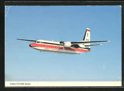 AK Flugzeug Fokker F27 500F Series am Himmel, Jersey European