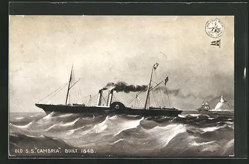 AK Passagierschiff S. S. Cambria in stürmischer See