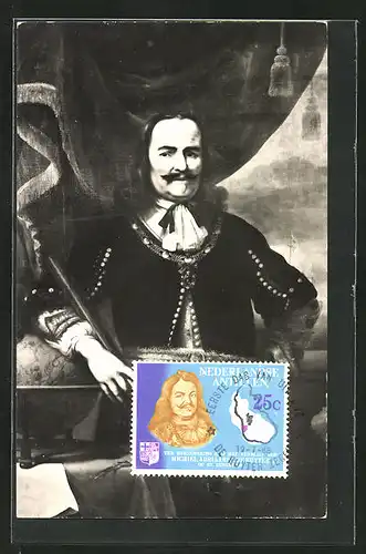 Maximum-AK Michiel Adriaenszoon de Ruyter, niederländischer Admiral, im Porträt und auf Briefmarke