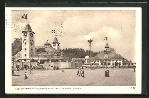 AK Bern, Schweizerische Landesausstellung 1914, Festrestaurant Studerstein und Musterhotel Hospes