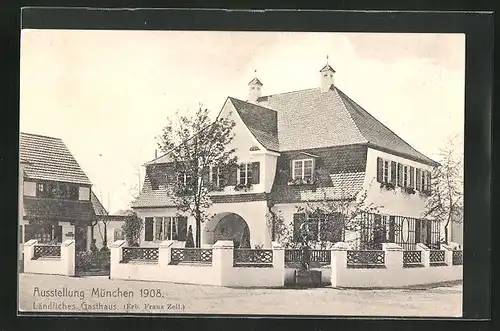 AK München, Ausstellung 1908, Ländliches Gasthaus