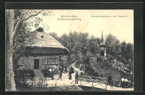 AK Mannheim, Jubiläums-Ausstellung 1907, Schwarzwaldhaus und Kapelle