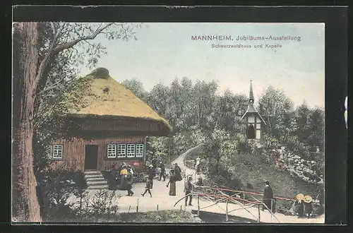AK Mannheim, Jubiläums-Ausstellung 1907, Schwarzwaldhaus und Kapelle