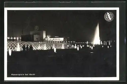 AK Düsseldorf, Ausstellung Schaffendes Volk 1937, Wasserspiele bei Nacht