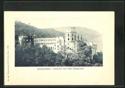 AK Heidelberg, die Schlossruine von der Terrasse gesehen