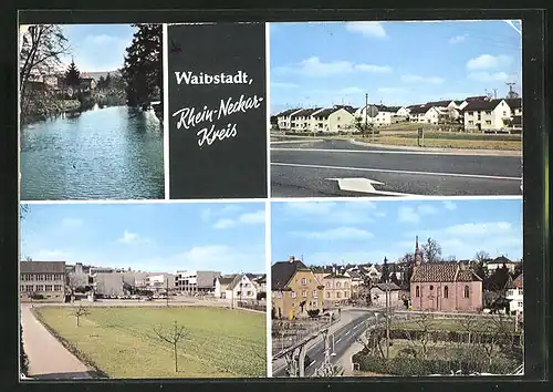 AK Waibstadt im Rhein-Neckar-Kreis, an den Wohnhäusern, Blick auf die Kirche