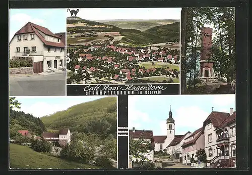 AK Strümpfelbrunn im odenwald, Generalansicht, Cafe Haasd Hagendorn, Strasse zur Kirche hin