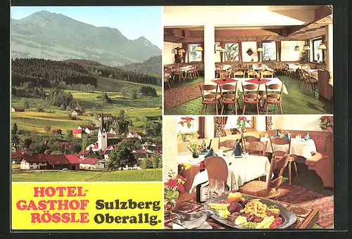 AK Sulzberg im Oberallgäu, Blick zur Kirche im Ortm Hotel-Gasthof Rössle, in der Gaststube