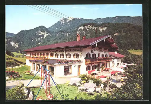 AK Aschau im Chiemgau, Hotel - Pension - Cafe Zur Klause, Blick auf die Terrasse