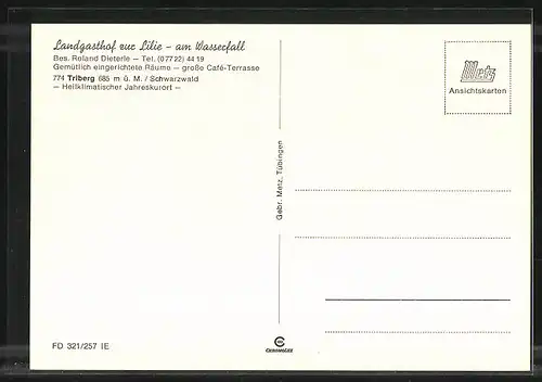 AK Triberg, Landgasthof zur Lilie am Wasserall, Landschaftsbild, in den Gasträumen
