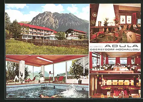 AK Oberstdorf, Kurhotel Adula, Gaststube und Kaminzimmer, im Schwimmbad