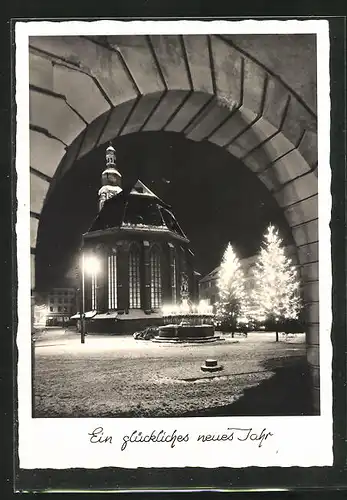 AK Heidelberg am Neckar, die Heilig-Geist-Kirche zur Weihnachtszeit, Neujahresgrüsse