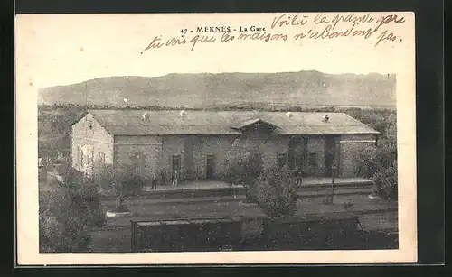 AK Meknes, La Gare, Blick auf den Bahnhof