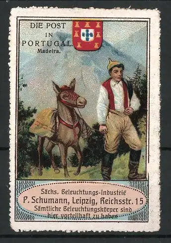 Reklamemarke Die Post in Portugal-Madeira, Sächs. Beleuchtungs-Industrie P. Schumann, Leipzig