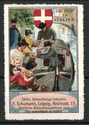 Reklamemarke Die Post in Italien, Sächs. Beleuchtungs-Industrie P. Schumann, Leipzig