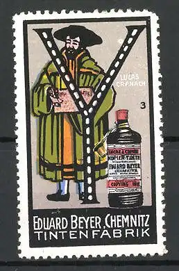 Reklamemarke Tintenfabrik Eduard Beyer, Chemnitz, Portrait Lucas Cranach, Buchstabe Y, Bild 3