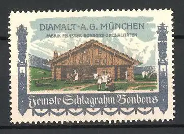 Reklamemarke Feinste Schlagrahm-Bonbons der Diamalt AG München, Bauernhaus